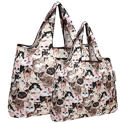 allydrew Large Foldable Tote Nylon Reusable Grocery Bags - color: Set of 2, Cuddly Kitties, size: Large & Small (Set of 2)