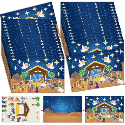 Yexiya 60 Sheets Christmas Nativity Stickers Make a Scene Kit, Cartoon - style: Cartoon