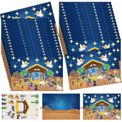 Yexiya 60 Sheets Christmas Nativity Stickers Make a Scene Kit, Cartoon - style: Cartoon