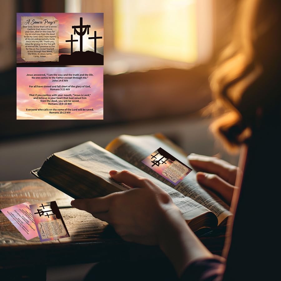 200 Pcs Sinner’s Prayer Cards Bulk, Christian Bible Tract Salvation Cards, Double-Sided Gospel Scripture Cards, Religious Pocket Cards for Witnessing, Ministry, Church Outreach, Gifts