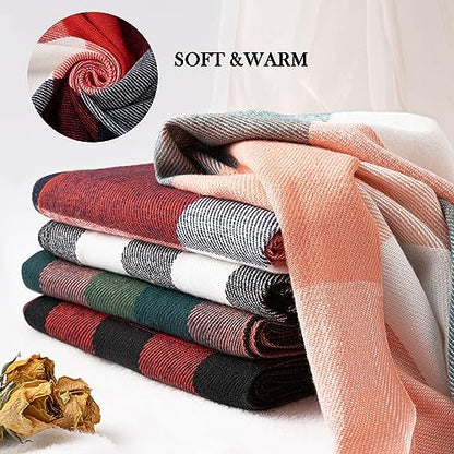 Clothirily Womens Winter Scarf, Oversized Long Blanket Plaid Shawl Wrap - color: Red Blue Lattice