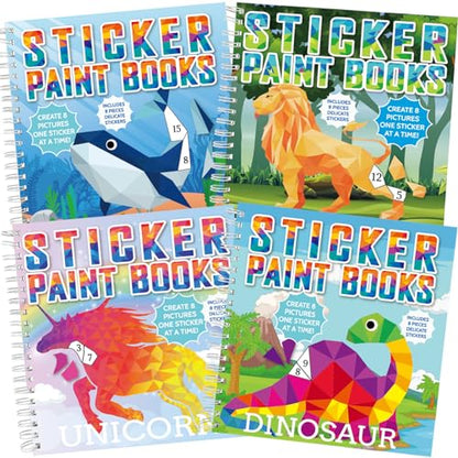 4 Pcs Paint by Sticker Books Sticker by Number Books Activity Book Puzzle Book Craft Art Gift with Dinosaur Unicorn Ocean Animal 32 Pictures - style: Animal