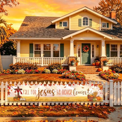 Fall for Jesus He Never Leaves Christian Fall Banner Thanksgiving Yard Sign - color: Fall for Jesus He Never Leaves
