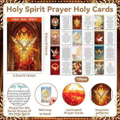 Motiskyy 120 Pcs Catholic Gift Holy Spirit Dove Fire Themed Prayer Cards - style: English Spirit Fire Style