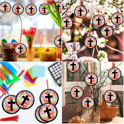 Motipuns 32 Sets Cross Suncatchers Kit, Christian Sunday School Crafts - style: Cross