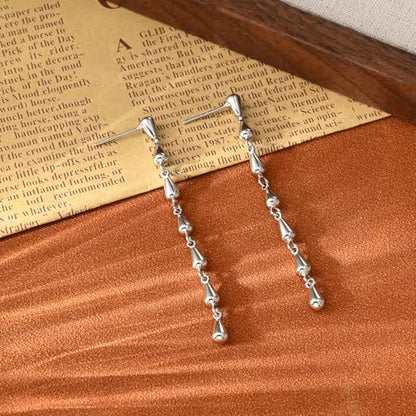 925 Sterling Silver Teardrop Chain Dangle Stud Long Drop Minimalist Simple Earrings for Women