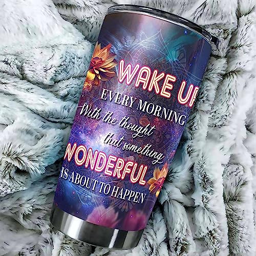 Personalized Buddha Tumbler Travel Coffee Mug Insulated Cup With Lid Wake Up Every Morning Inspirational Quote Mandala Flower Yoga Meditation Religious Buddhist Gifts For Women Spiritual - color: Buddha