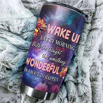 Personalized Buddha Tumbler Travel Coffee Mug Insulated Cup With Lid Wake Up Every Morning Inspirational Quote Mandala Flower Yoga Meditation Religious Buddhist Gifts For Women Spiritual - color: Buddha