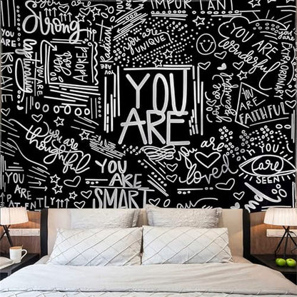 KJHL Black and White Quotes Motivational Tapestry Wall Hanging for Bedroom - color: Black, size: 59"L x 51"W