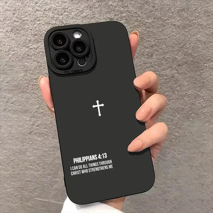 Christian Bible Verse Phone Case Jesus Cross Phone Case TPU Frame Full-Body Protective Cover for iPhone 17/16/15/14/13 Pro Max, Pro, Plus - color: Style1-Black, size: iPhone 13