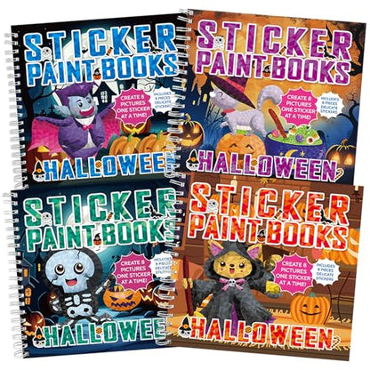 4Pcs Halloween Paint by Sticker Books Halloween Pumpkin Ghost Witch Sticker by Number Books Activity Book Puzzle Book Craft Art Gift Holiday Party Favors Create 32 Pictures - style: Halloween