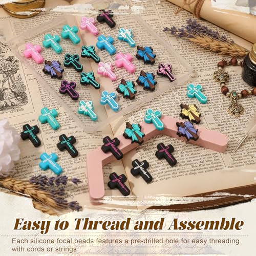 Tondiamo 60 Pcs Cross Silicone Focal Beads for Pens Bulk Jesus Faith Easter Cross Beads for Beadable Pen Keychain Jewelry Bracelet Making DIY Crafts - style: Cross
