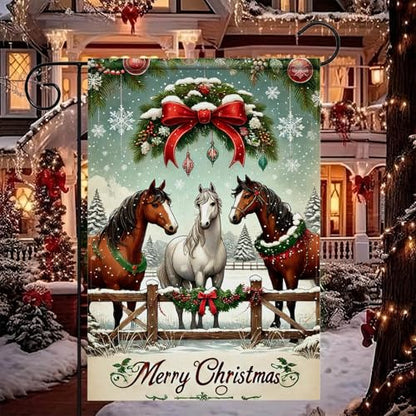 BlissYard Christmas Horse Garden Flag 12x18 Inch Polyester - color: Winter Horses