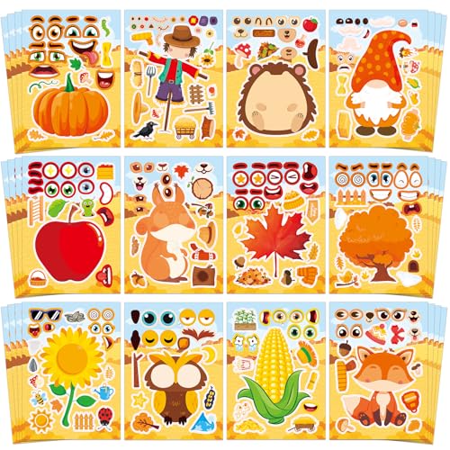 48 Fall Make-a-Face Sticker Sheets for Kids, Fall Crafts & Party Favors - style: Fall Harvest