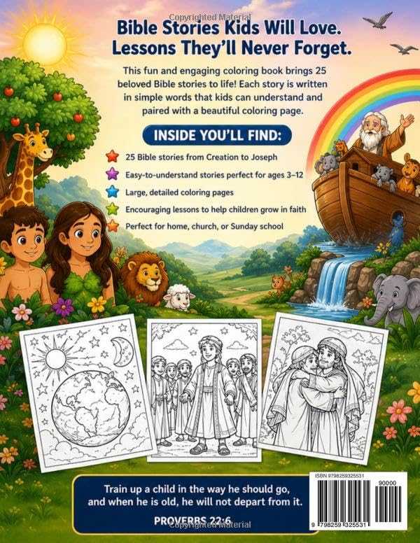 Bible Stories & Coloring Book for Kids (Ages 3–12): Volume 1: From Creation to Joseph