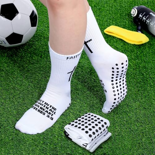 Glitopper 6 Pairs Cross Grip Soccer Socks US 6-13 christian - color: White, style: Faithful