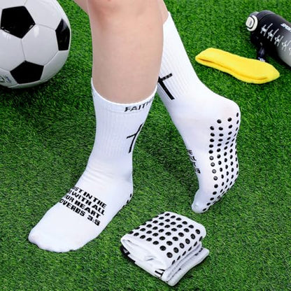 Glitopper 6 Pairs Cross Grip Soccer Socks US 6-13 christian - color: White, style: Faithful