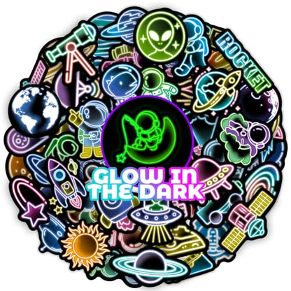 50 Pcs Glow in The Dark Neon Space Water Bottle Stickers - color: Luminescent-475kscp