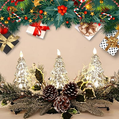 Silver Christmas Tree & Pine Cone Table Centerpiece with LED Lights - color: Silver Tree