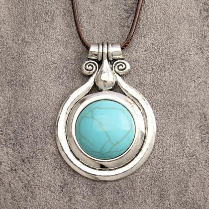 Leather Necklace for Women Long Boho Pendant Hippie Choker Necklace Bohemian Layered Leather Rope Wooden Jewelry Gifts - style: Leather Turquoise Necklace