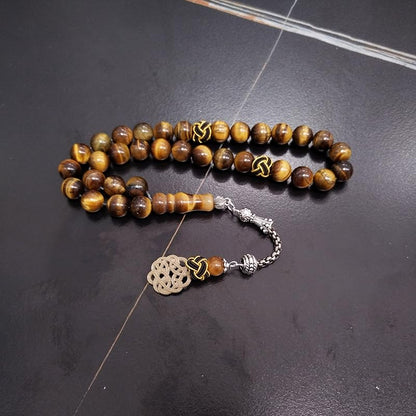 albasha Tasbih Natural Tiger eye stone With Tabizon handmade Muslim rosary bead Misbaha beads Islamic gift - size: 10mm x 33beads