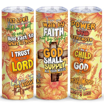 20oz Sunflower Scripture Christian Stainless Steel Tumbler with Lid, 1 Pcs - color: God Shall Supply All Your Needs
