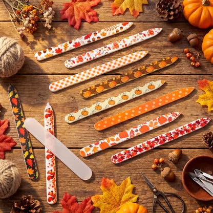 10 Pcs Fall Glass Nail Files Gifts with Case Fall Autumn Party Favors Bulk - style: Fall