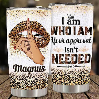 WAZONE Personalized Leopard Sexy Lips Print Tumbler Cup With Lid Custom Name Mothers Day Christmas Birthday Gifts for Women Mom Bestie Friends Stainless Steel 20oz 30oz Inspirational Present - color: Leopard