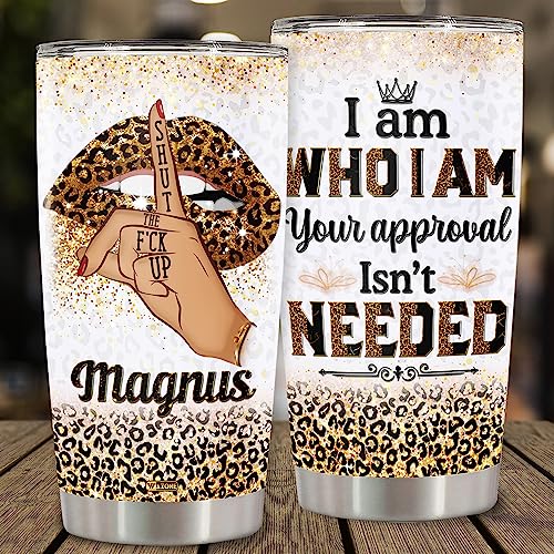 WAZONE Personalized Leopard Sexy Lips Print Tumbler Cup With Lid Custom Name Mothers Day Christmas Birthday Gifts for Women Mom Bestie Friends Stainless Steel 20oz 30oz Inspirational Present - color: Leopard