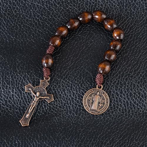 Rosary Beads Catholic - Handmade Wooden Rosaries, Wooden Bead Rosary Necklace, Metal Cross For Catholic Or Christian Gift - color: brown (Pocket)
