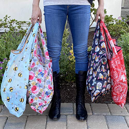 allydrew Large Foldable Tote Nylon Reusable Grocery Bags - color: Set of 2, Crazy Cats, size: Large & Small (Set of 2)