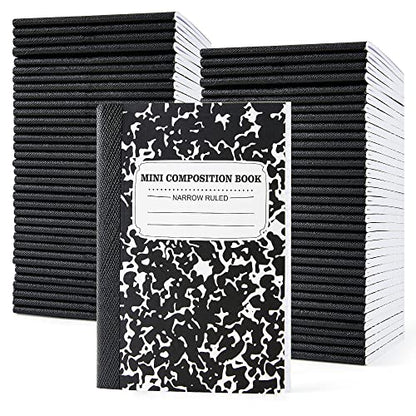 feela 70 Pack Mini Composition Notebook Bulk, Cute Pocket Composition Note Pad, Small Journal Notebooks for Students College School Supplies, 4.5" X 3.25", Narrow Ruled, Black Marble Covers - color: 70 Pack Black
