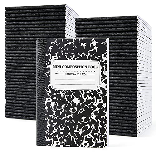 feela 70 Pack Mini Composition Notebook Bulk, Cute Pocket Composition Note Pad, Small Journal Notebooks for Students College School Supplies, 4.5" X 3.25", Narrow Ruled, Black Marble Covers - color: 70 Pack Black