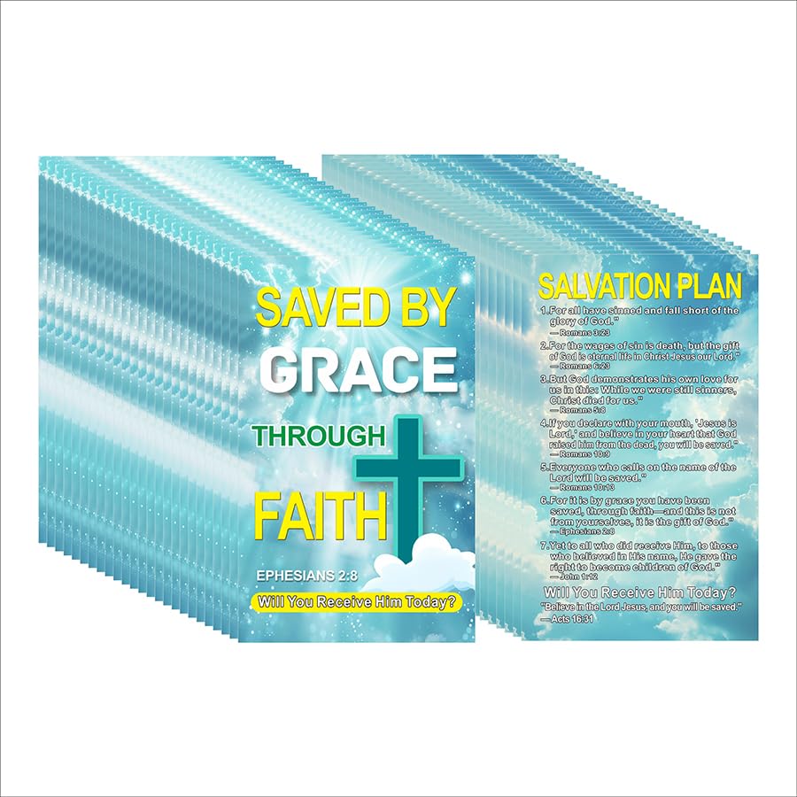 200 Pcs “Saved by Grace Through Faith” Gospel Tract Cards – Double-Sided Christian Evangelism Cards with Salvation Plan and Scripture Verses, Faith Sharing Postcards for Ministry Use