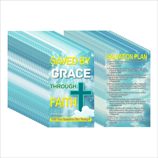 200 Pcs “Saved by Grace Through Faith” Gospel Tract Cards – Double-Sided Christian Evangelism Cards with Salvation Plan and Scripture Verses, Faith Sharing Postcards for Ministry Use