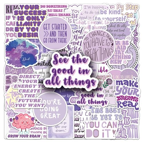 50PCS Purple Motivational Stickers, Inspirational Positive Affirmation Vinyl Decals, Waterproof Aesthetic Quote Stickers for Water Bottle, Laptop, Scrapbook, Skateboard, Luggage, Journal, Teens Girls, - color: Purple Motivational Stickers-3