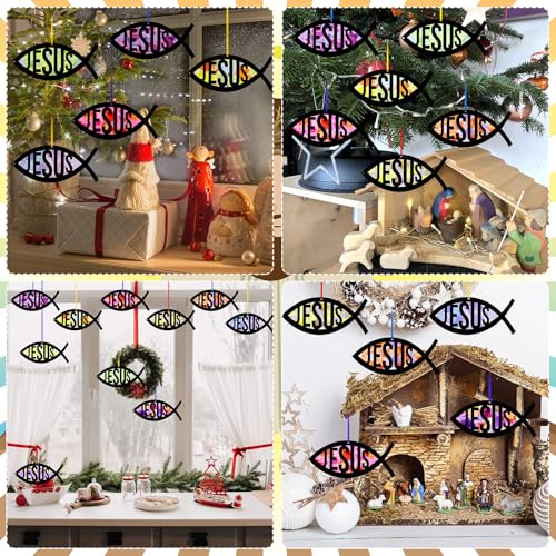 Motipuns 32 Sets Christian Fish Suncatcher Kits for Sunday School VBS Kids - style: Religious Fish