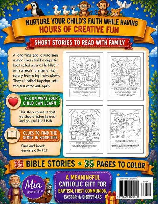 Catholic Coloring Book for Kids Ages 3-7 with Bible Stories from Adam and Eve, Noah's Ark to Jesus: Religious Storybook for Children | Devotional for ... | First Communion (Catholic Kids Books)