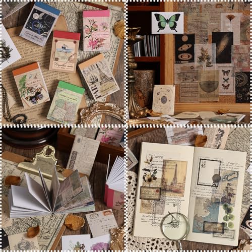 300Pcs Washi Stickers in 6 Mini Books, Vintage Nature Junk Journal Supplies - color: Yz6-300ps