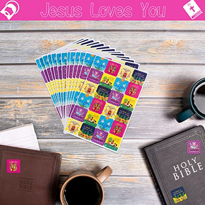 Junkin 480 Pcs Religious Stickers, Jesus Loves You Themed Stickers, Bright - style: Bright