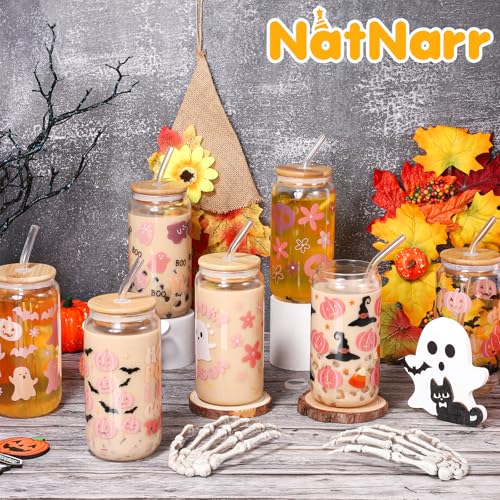 8 Pcs Pink Halloween Glass Cups Spooky Ghost Cups for Boo Basket Gift Ideas - style: Halloween Pink Ghost