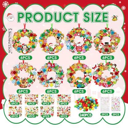 Hollowfly 48 Sets Christmas Wreath Craft Kits with Stickers - style: Christmas