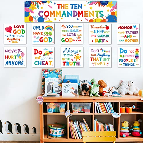 Ten Commandments Bulletin Board Posters for Classroom Decorations Christian Bible Verse Banner Inspirational Wall Display Set for Christmas Teachers Church Sunday School Middle High School Wall Decor