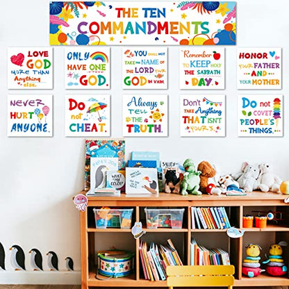 Ten Commandments Bulletin Board Posters for Classroom Decorations Christian Bible Verse Banner Inspirational Wall Display Set for Christmas Teachers Church Sunday School Middle High School Wall Decor