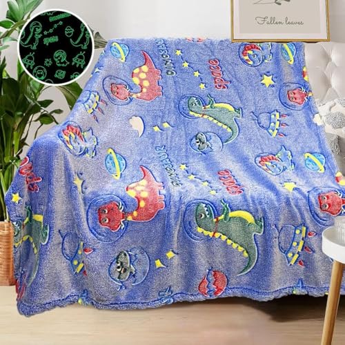 Personalized Dinosaur Blanket for Boys - Glow in The Dark, Soft Fleece Throw for Kids, Toddlers - Birthday Gift, 30"x 40" - color: Dinosaur 1, size: 30"x 40"