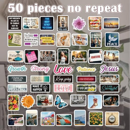 Motivational Stickers for Adults - 50 Pcs Positive Water Bottle Stickers for Vision Board, Inspirational Waterproof Scrapbook Sticker for Students Teachers, Vinyl Decals for Laptop Journal - style: Positive