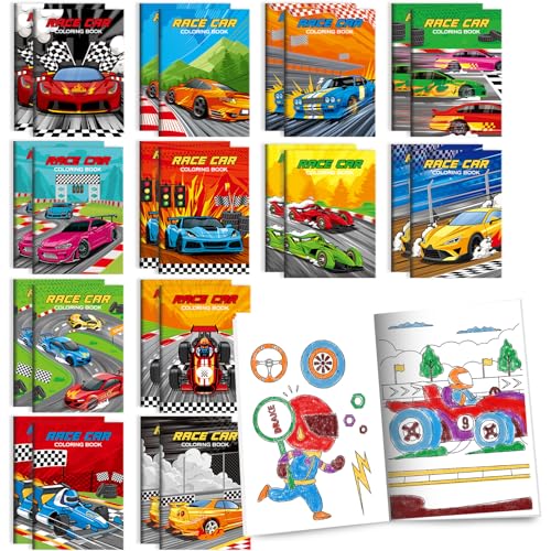 BenLouis 24 Pcs Race Car Mini Coloring Books for Kids Party Favors - style: Racecar