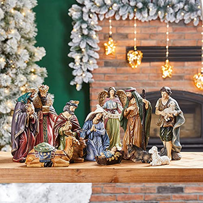 Glitzhome 12Pcs Resin Nativity Figurines Sets for Christmas Indoor Decor, Christian Nativity Sets & Figures Xmas Jesus Collectible Figurines Tabletop Nativity Scene Miniature Statue15.5" x 36.00" - size: 15.5 x 36.00 Inches