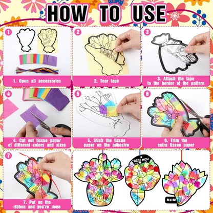 Eersida 32 Pcs Best Mom Suncatcher Craft Kit Stained Glass DIY - style: Best Mom