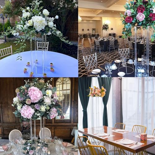 6 Pieces Tall Acrylic Vase Wedding Centerpieces Clear Flower Stand Column Geometric Floral Vase Elegant Display Holder for Birthday Party Wedding Table Decorations (6, 31.5 Inch) - size: 31.5 Inch